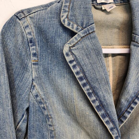 Vintage Y2K Old Navy Jean Denim Jacket Size S Distressed Stone Wash Peplum 2000s - Picture 7 of 15